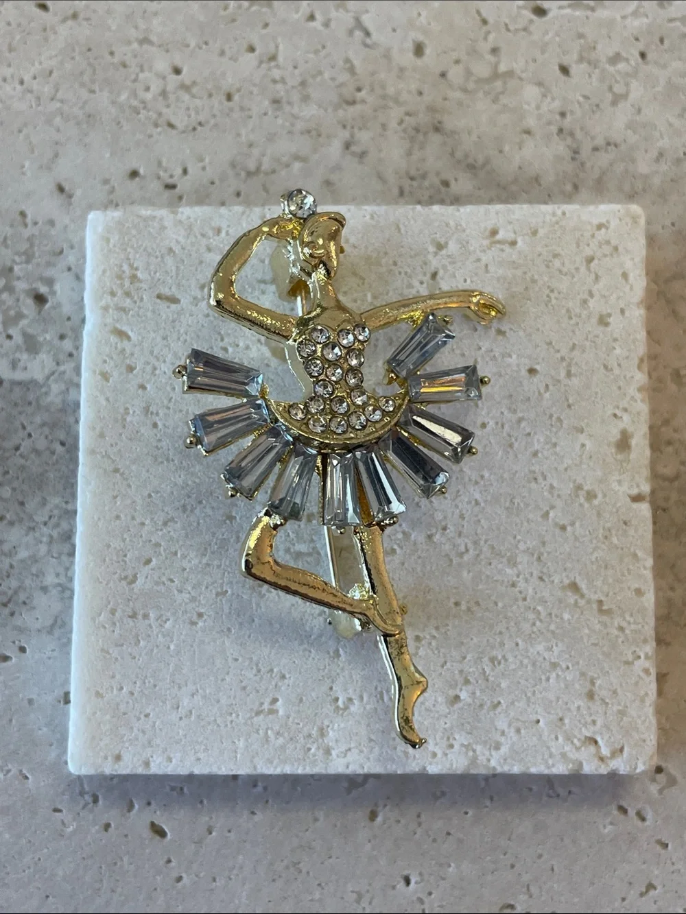 Saks Fifth Avenue Gold Tone Ballerina Brooch Clear Crystal Pin